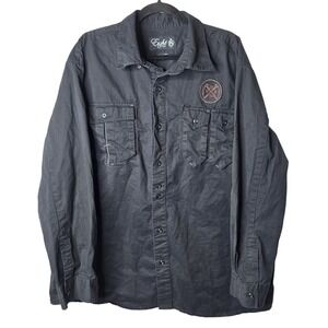 Eight Eight Mens‎ Black Long Sleeve Button Up Shirt with Patches 2XL